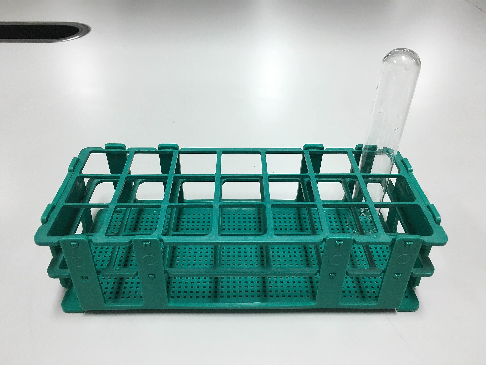 Clean glass tube in a laboratory rack